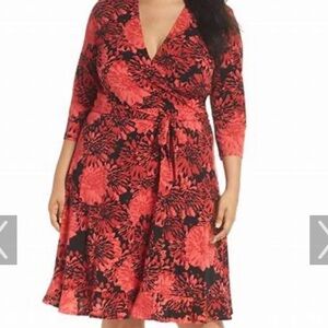 Leota Faux Wrap Dress Black/Red Floral Print and Ruffled bottom